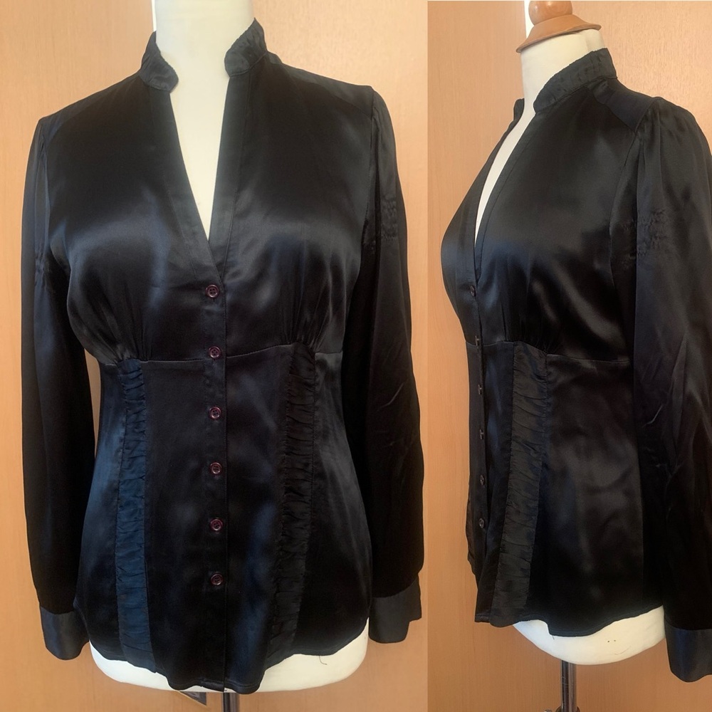 INC International Concepts 100% Silk Blouse Black Color Size 6 Fits Size S